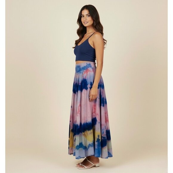 RARE VTG Free People Tie Dye Gauzy Maxi Skirt M | Boho Luxe Whimsigoth Festival - Picture 8 of 16